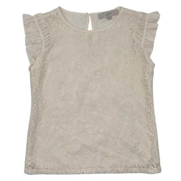Girls Cream Lace Ruffle Sleeve Top By Loft - Picture 1 of 8